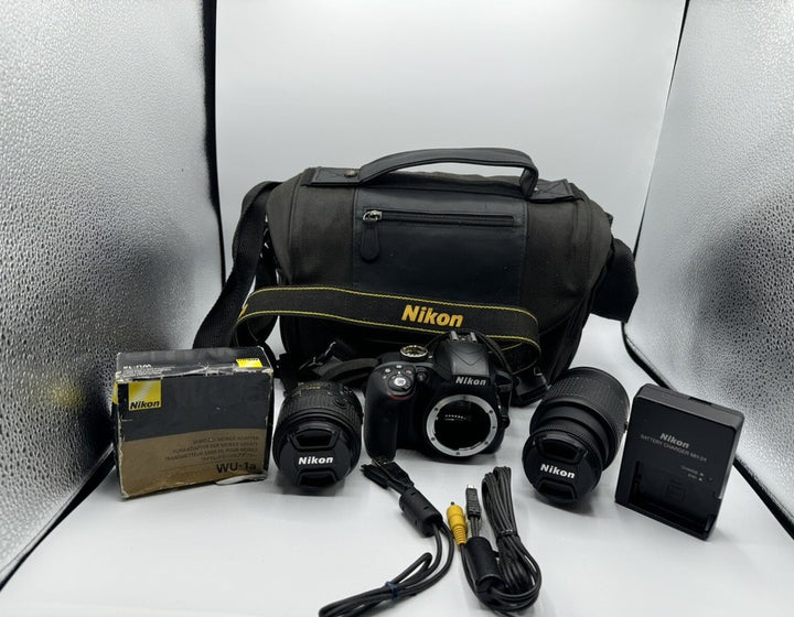 Nikon D3300 24.2MP Digital SLR Camera  18-55mm/55-200mm Wireless Mobil Adapter