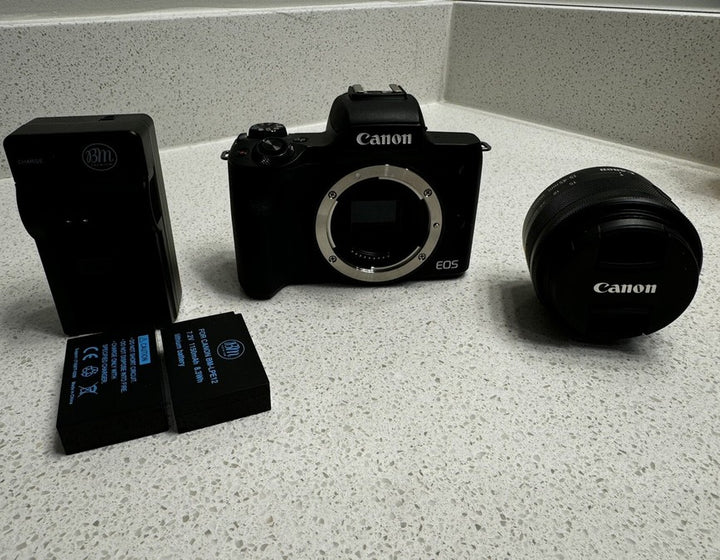 Canon EOS M50 Mark II 4K 24.1MP 15-45mm Lens Digital Camera With Extras
